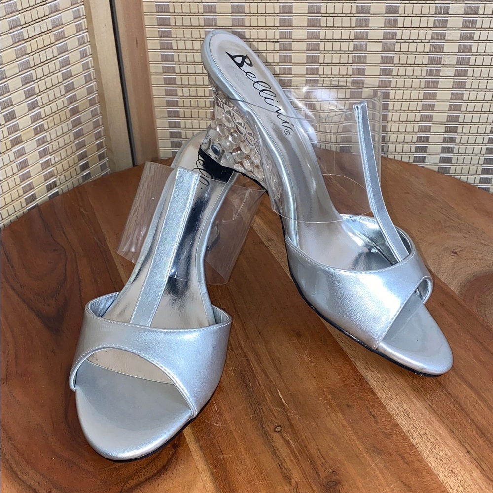 Bellini Dubai,Silver With Clear Strap & Clear Bubble Textured Heel NIB SZ 7.5W
